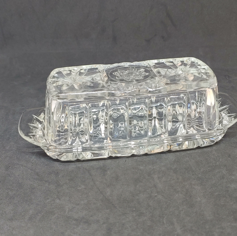 Vtg Star Pattern Glass Butter Dish